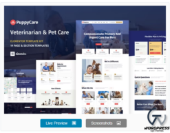 PuppyCare - Vetenarian & Pet Care WordPress Elementor Template Kit