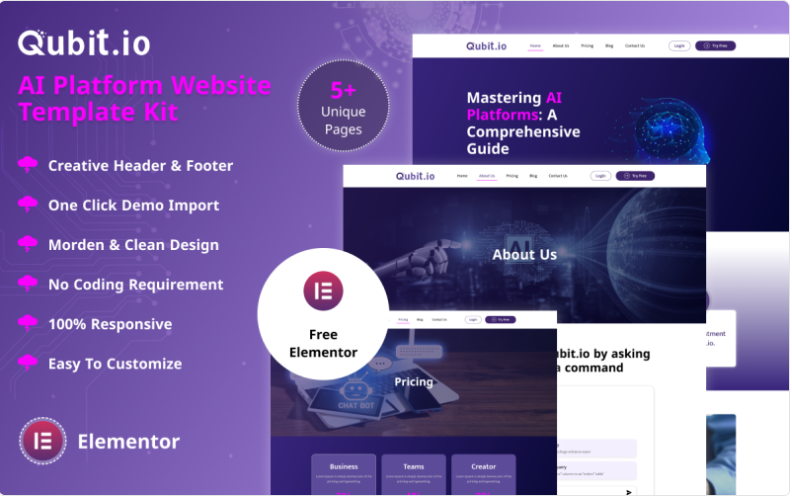 Qubit - AI Platform Website Template Elementor Kit