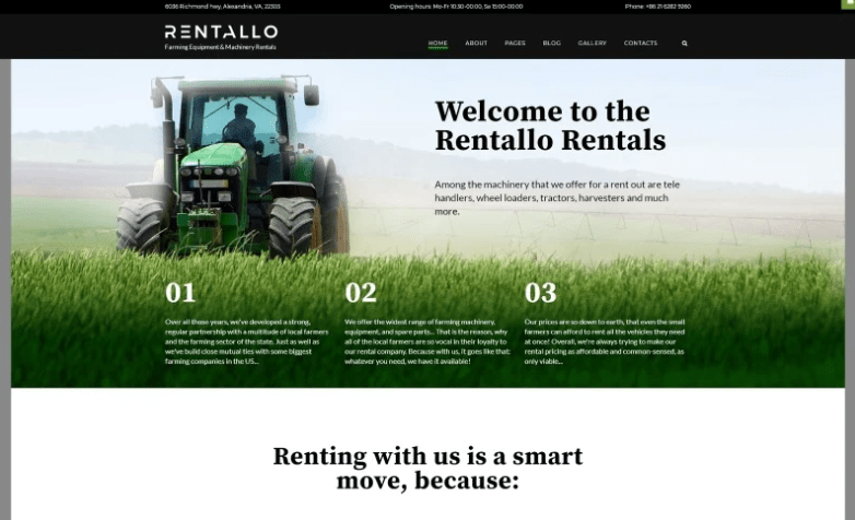 Rentallo - Farm Equipment Joomla Template 1 Rentallo - Farm Equipment Joomla Template