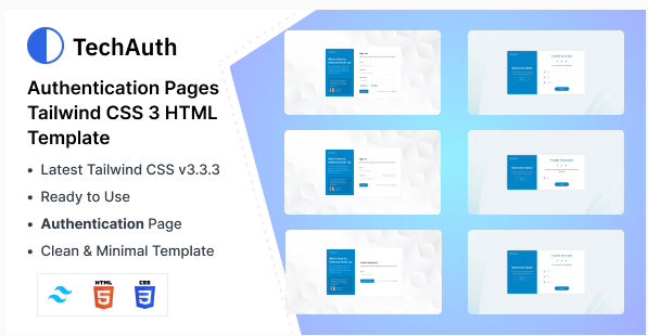 TechAuth - Auth Pages Tailwind CSS 3 HTML Template 1 TechAuth - Auth Pages Tailwind CSS 3 HTML Template