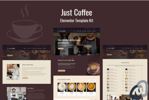 Justcoffee Cafe and Coffee Elementor Template Kit