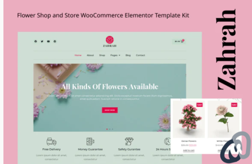 Zahrah Flower Shop Store WooCommerce Elementor Template Kit