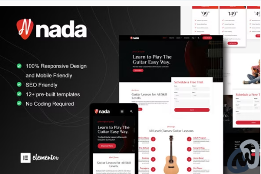 Nada Guitar Lessons Courses Elementor Template Kit