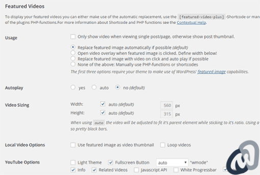 featured video settings