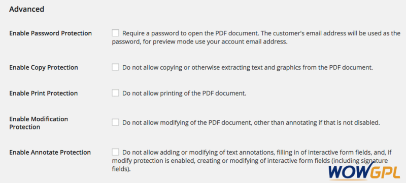 woocommerce pdf watermark advanced settings