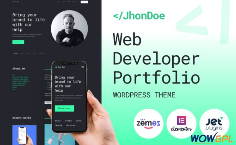 Jhon Doe Contemporary Web Developer WordPress Theme 1
