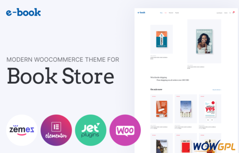 E book e book website theme with widgets for Elementor WooCommerce Theme