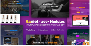 Raniel Multipurpose Email Set with 200 Modules MailChimp Editor StampReady Online Builder