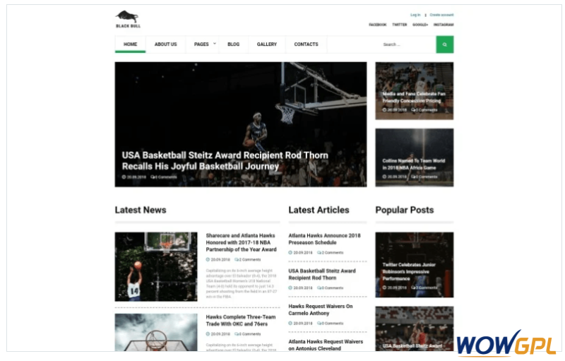 Black Bull Laconic Sports News Joomla Template