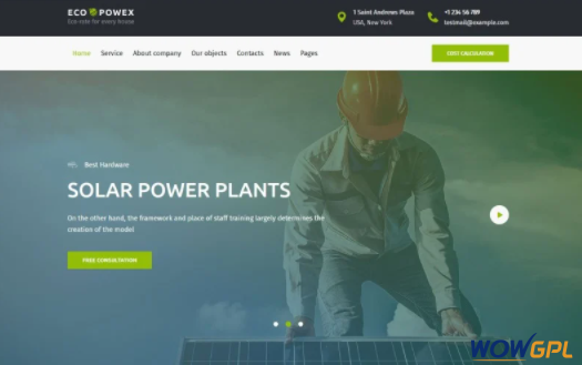 Ecopowex solar panels and renewable energy plant WordPress Theme
