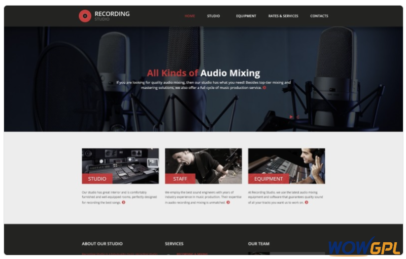 Recording Studio Music Minimal Responsive HTML Website Template