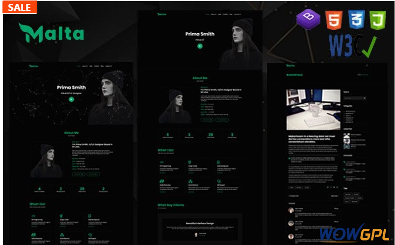 Malta | Personal Portfolio & Resume HTML5 Landing Page Template. 1 14 9