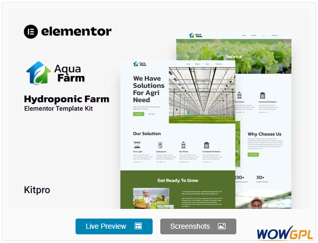Aquafarm – Hydroponic Farm Elementor Template Kit
