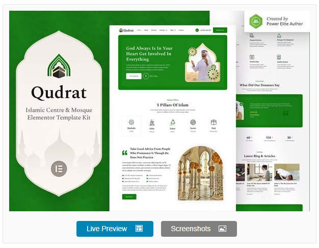 Qudrat – Islamic Center & Mosque Elementor Template Kit