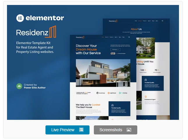 Residenz - Real Estate Agent & Property Listing Elementor Template Kit 1 Residenz - Real Estate Agent & Property Listing Elementor Template Kit