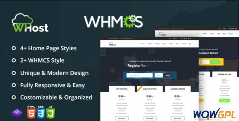 WHost Domain Hosting Server Rental with WHMCS