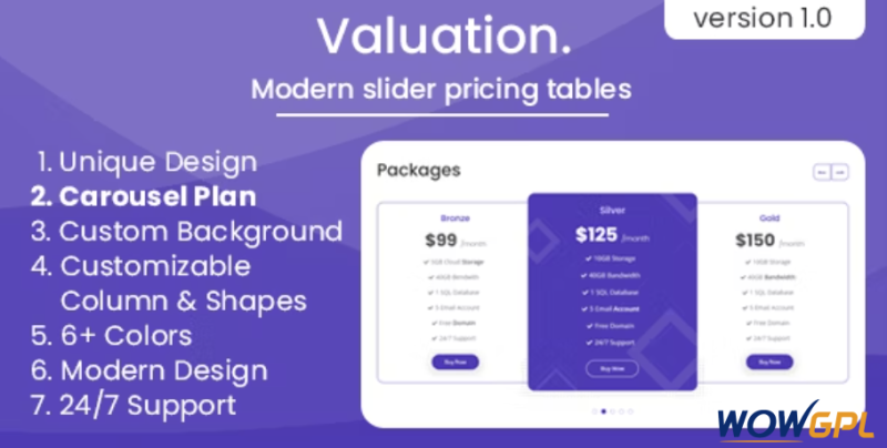 Valuation Modern slider pricing tables