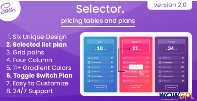 Selector Pricing Tables and Plans