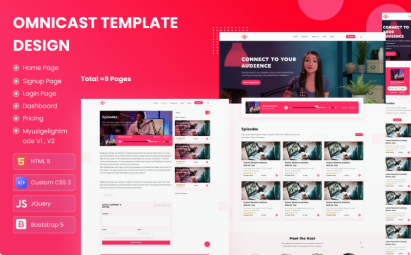 OmniCast – Podcast Website HTML Template for Audio & Video Players Website Template