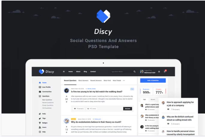 discy - Social Questions & Answers PSD Template