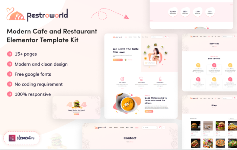 Restro World - Modern Cafe and Restaurant Elementor Template Kit Elementor Kit