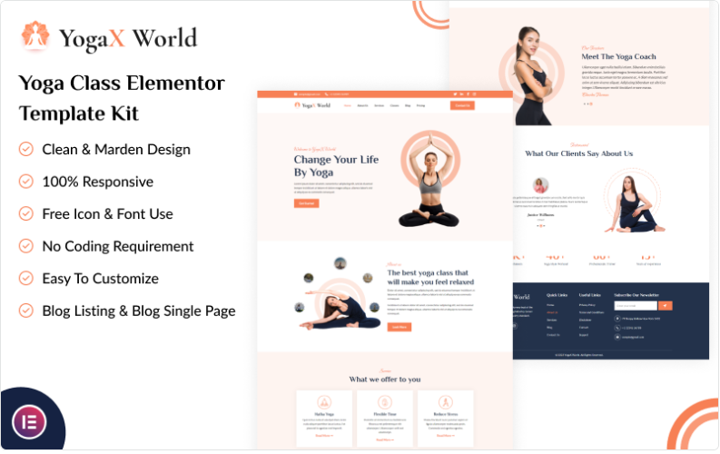 YogaX World - Yoga Class Elementor Template Kit Elementor Kit