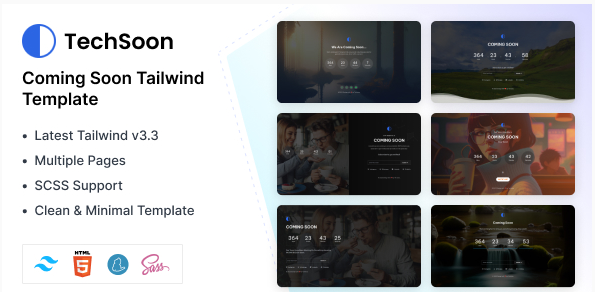 Techsoon - Tailwind Coming Soon HTML Template