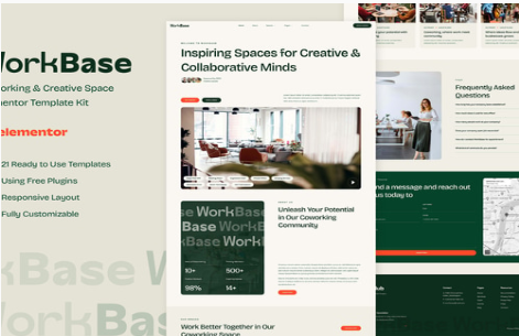 WorkBase - Coworking & Creative Space Elementor Template Kit 1.0