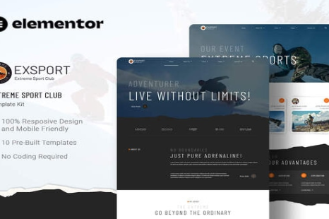 Exsport - Extreme Sport Club Elementor Template Kit1.0
