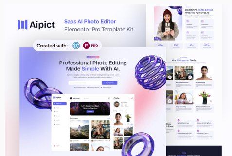 Aipict - Saas AI Photo Editor Website Elementor Pro Template Kit 1.0