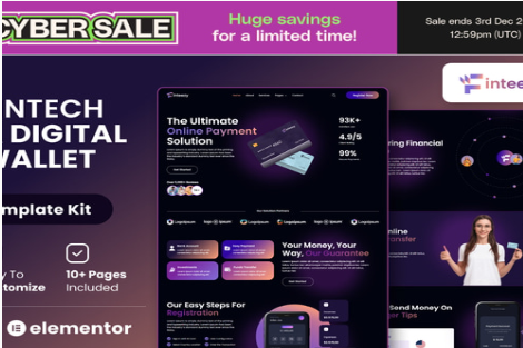 Finteezy - Fintech Startup & Digital Wallet Elementor Template Kit 1.0