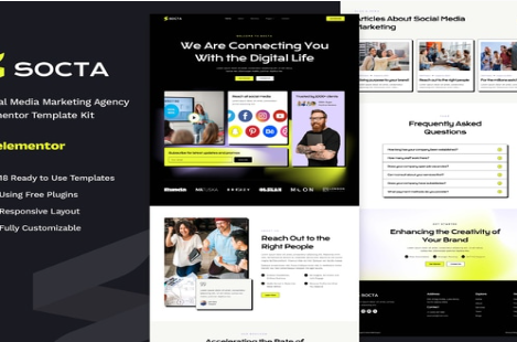 Socta - Social Media Marketing Agency Elementor Template Kit 1.0
