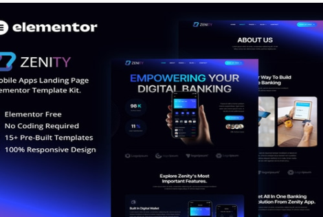 Zenity – Mobile App Landing Page Elementor Template Kit 1.0