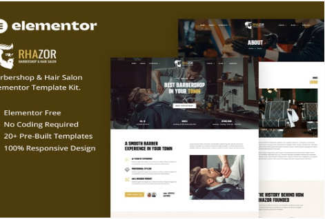 Rhazor - Barbershop & Hair Salon Elementor Template Kit 1.0
