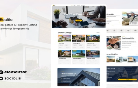 Realtic - Real Estate & Property Listing Elementor Template Kit 1.0