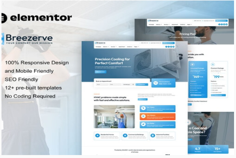 Breezerve - Air Conditioner & HVAC Repair Elementor Pro Template Kit 1.0