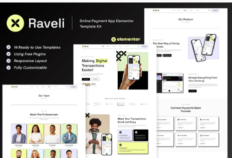 Raveli - Online Payment App Elementor Template Kit 1.0