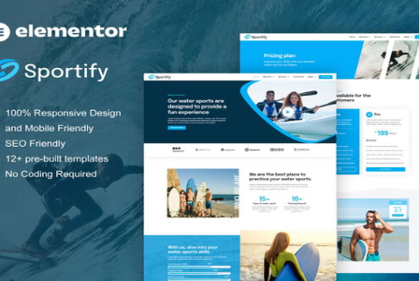 Sportify - Water Sports & Surfing Elementor Pro Template Kit 1.0