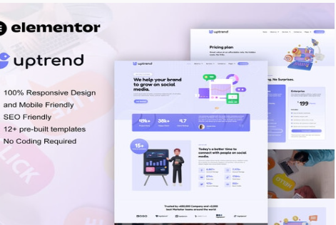 UpTrend - Social Media Marketing Agency Elementor Template Kit 1.0