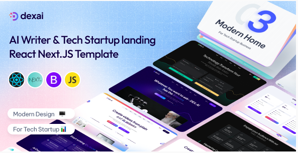 Dex.AI - AI Writer & Tech Startup Landing Page NextJS Template