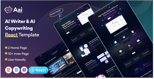 Aai – AI Content & Copywriting SaaS Landing Page React Template