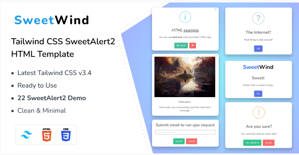 SweetWind - Tailwind CSS SweetAlert2 HTML Template