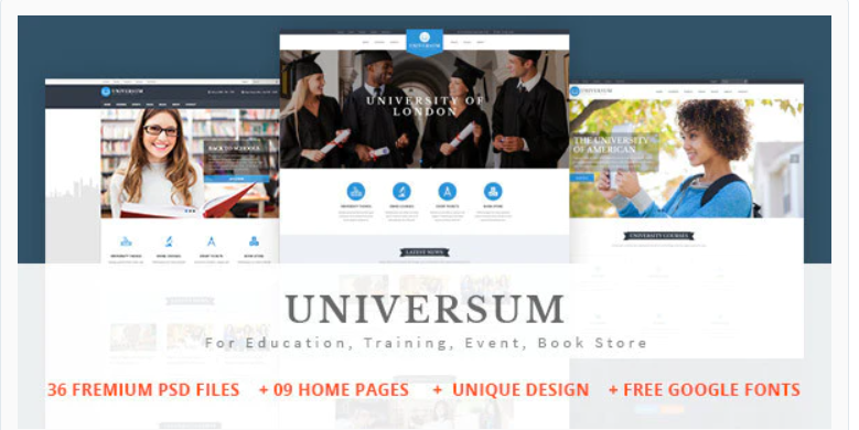UNIVERSUM - Education, Event and Course PSD Template