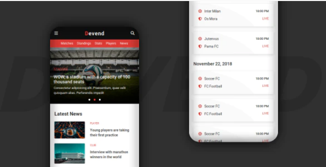 Devend - Football & Soccer Mobile Template