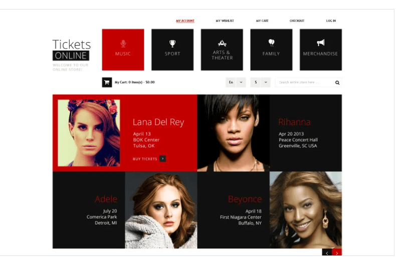 Tickets Website Responsive Magento Theme