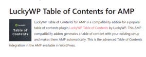 LuckyWP Table of Contents for AMP 1.1.9