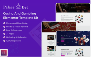 Palace Bet - Casino and Gambling Elementor Template kit Elementor Kit