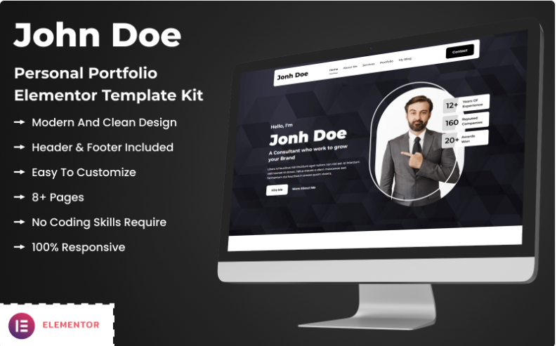 John Doe - Personal Portfolio Elementor Template Kit Elementor Kit