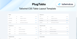 PlugTable - Tailwind CSS 3 Table Layout