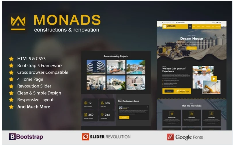 Monads - Constructions & Renovation Responsive HTML Templates